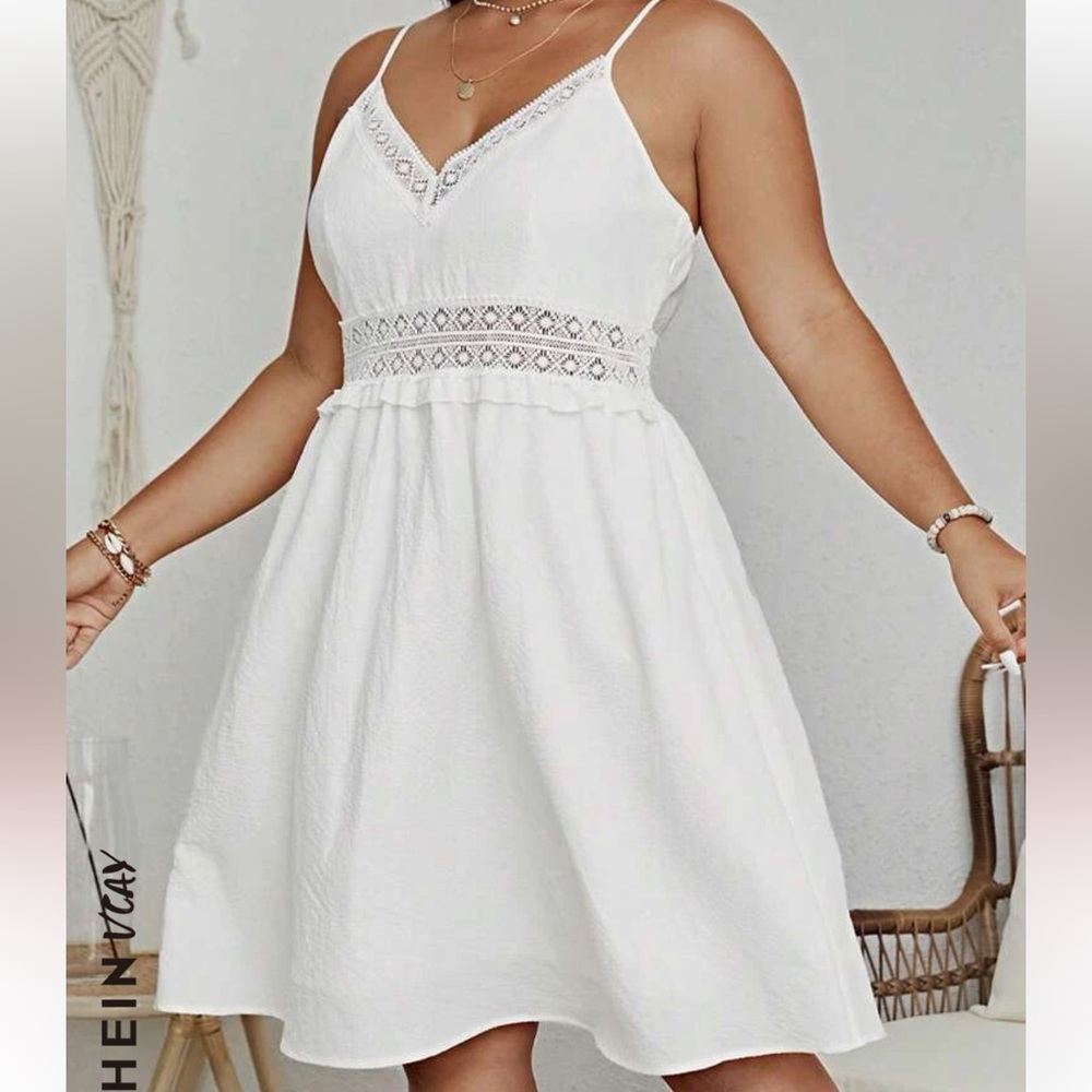 SHEIN VCAY Plus Contrast Lace Cami Dress.